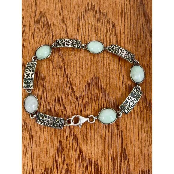 B10 Sterling Silver 925 Vintage Bracelet Green Stone Old Money Coquette Asian - Picture 1 of 9